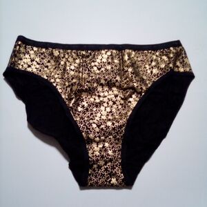 Victoria's Secret XL Hi-Leg Print Brief Panty Cotton Blend Black Gold Multicolor